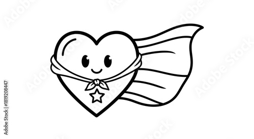Animated heart superhero with cape symbolizing love and bravery illustration
