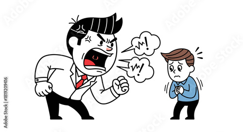 Cartoon illustration depicting workplace conflict and communication breakdown between manager and