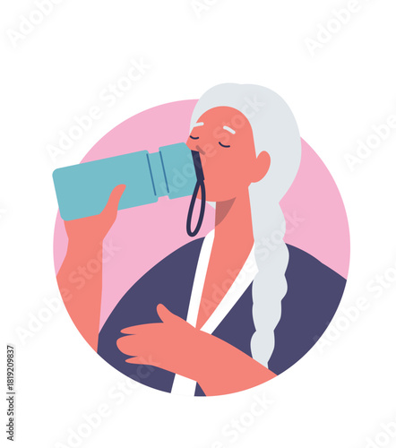 Beautiful mature woman drinking water