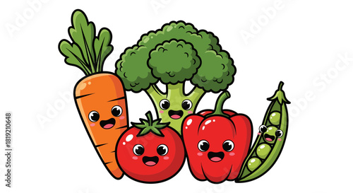 Charming cartoon vegetables with cute faces promoting healthy eating habits for children