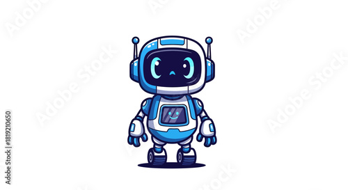 Charming cartoon robot character with blue accents perfect for children's illustration