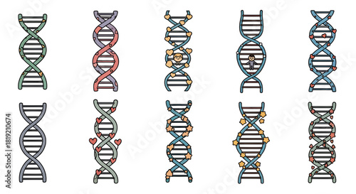 Charming DNA Strands: A Playful Collection of Genetic Icons with Decorative Elements