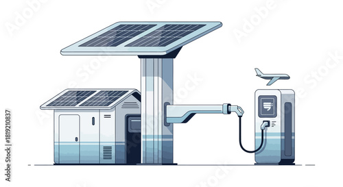 Solar powered electric vehicle charging station with futuristic design.