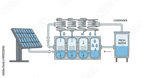 Solar Powered Water Purification System Diagram.
