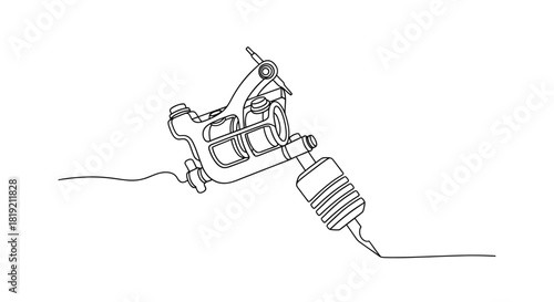 Continuous line drawing of tattoo machine for body art vector illustration