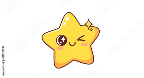 Cute and kawaii winking star character icon with a cheerful expression for design projects