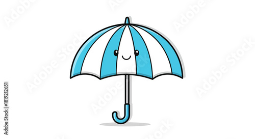 Delightful cartoon umbrella with a charming face and a refreshing blue and white design
