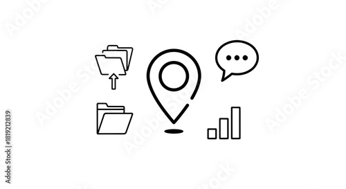 Digital location services integrated with data management and communication icons