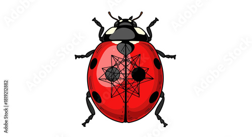Digitally crafted vibrant ladybug illustration with starburst symmetry details adding a unique