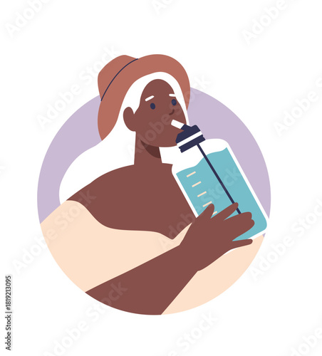 Woman tourist drinking water avatar