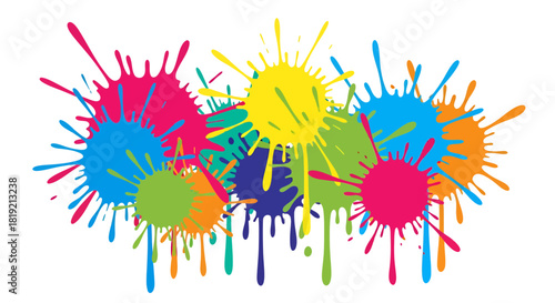 Dynamic splatters of vibrant paint create an energetic abstract design vector image