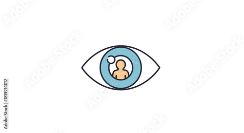 Eye Icon with Person Silhouette Represents Surveillance and Observation Focus