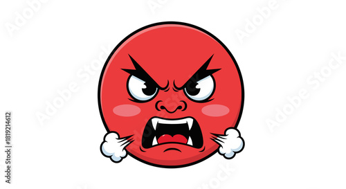Furious red cartoon emoji face showing intense anger with fangs and steam