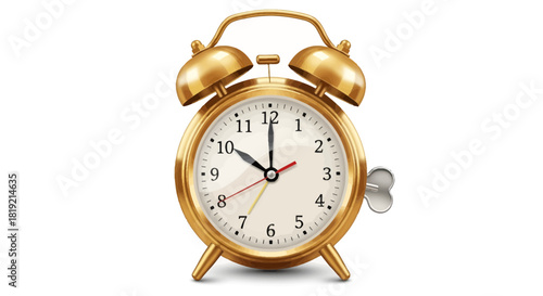 Glimmering golden alarm clock, symbolizing punctuality, deadlines, and the passage of precious time