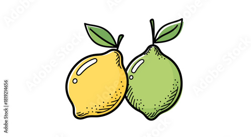 Hand-drawn lemon and lime illustration showcasing vibrant citrus fruits and playful style