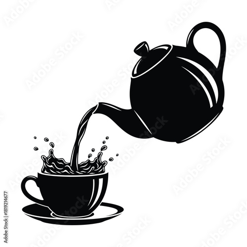 Tea Kettle Pouring Into Cup Vector Illustration For Cafe And Beverage Design