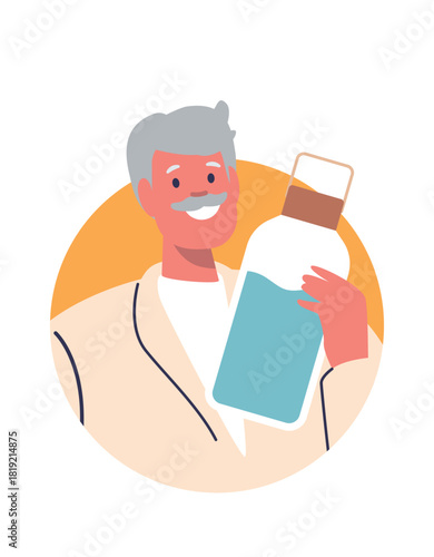 Senior man maintaining hydrobalance avatar