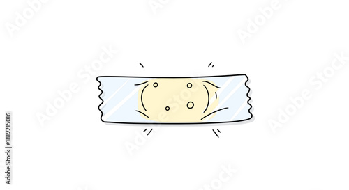 Illustrated adhesive bandage for wound care in light yellow hue on white backdrop