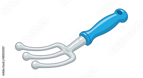 Illustration depicting a vibrant blue handled gardening fork against a clean white background