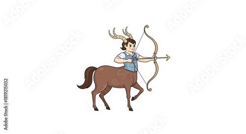 Illustration of a Centaur Archer with Antlers Aiming with a Bow and Arrow on White Background