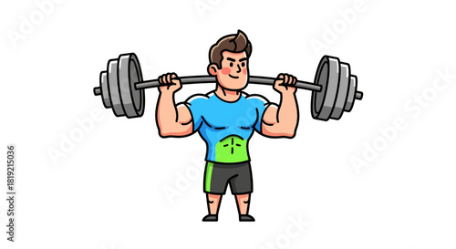 Illustration of a fit man lifting weights with a confident expression during an intense workout