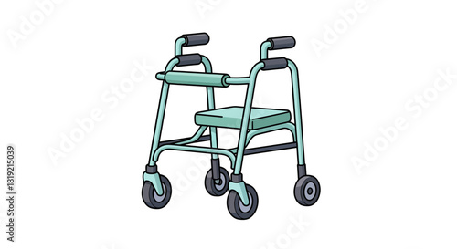 Illustration of a medical walker with seat in a minimalist and cartoon style drawing for
