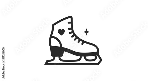 Minimalistic vector image of an ice skate with heart accent and a single star for a winter design
