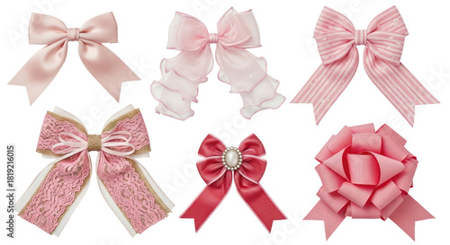 A collection of pink bows in various styles and sizes.
