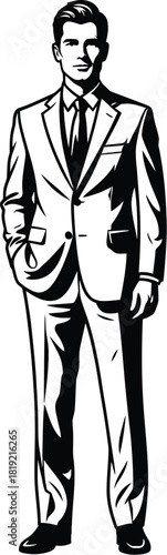 Suave in a Suit: A sharp, confident individual stands poised, exuding style in a tailored suit, the epitome of classic sophistication.