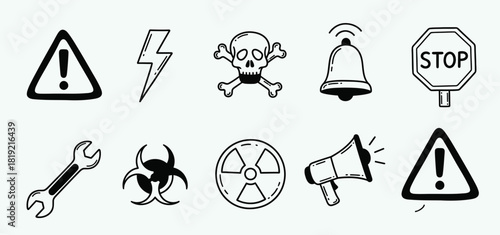 Warning and Security Icons Set | Alert, Hazard, Safety, Lock and Protection Symbol Vector