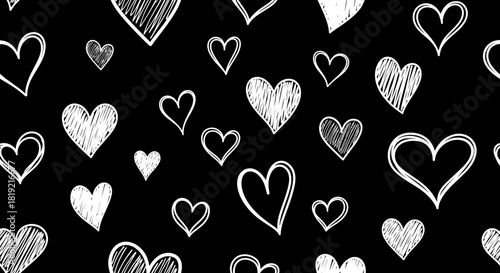 Playful heart sketches cascading across a bold, contrasting backdrop capturing affection