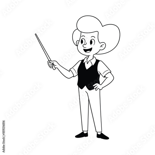 Cartoon teacher or presenter holding a pointer stick