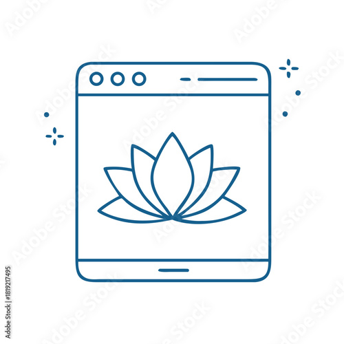 Lotus Flower Icon Inside App Window for Mindfulness and Meditation Applications