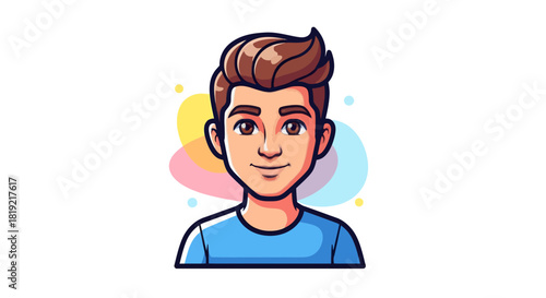Stylized character portrait featuring a young man with a modern haircut and a vibrant color palette