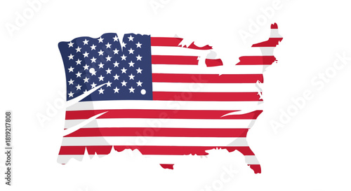 Stylized map of the United States adorned with the stars and stripes flag pattern