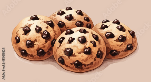 Delicious chocolate chip cookies arranged in a tempting and appetizing display.