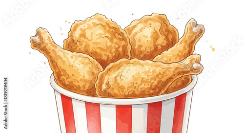 Delicious Crispy Fried Chicken Pieces in a Bucket.