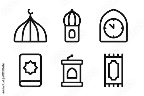 Friday Prayer Essentials Linear Icon Set - Editable Stroke : Suitable for Use in Apps, Digital Content, and Printed Materials Related to Islamic Lifestyle, Prayer Activities, Ramadan and Eid Themes.