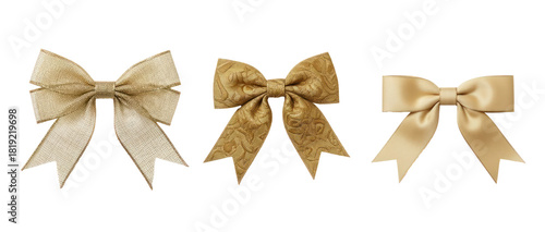 Three gold bows with different textures and patterns.