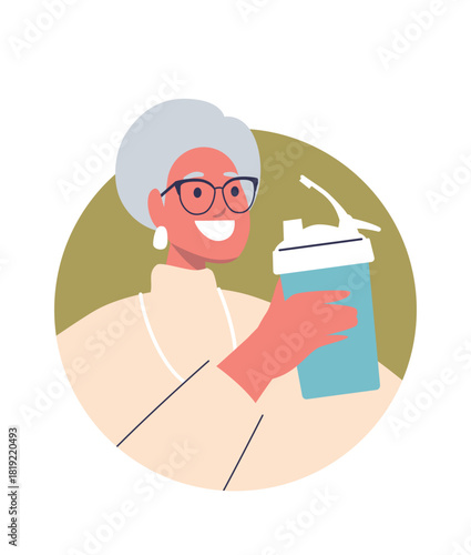 Elderly woman drinking pure water