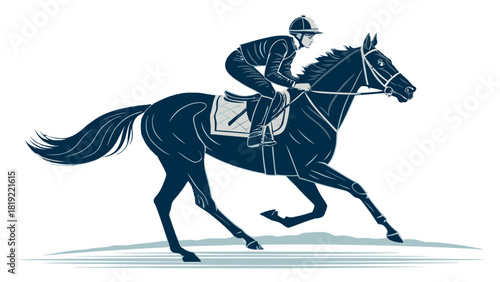 Dynamic horse and jockey racing at full speed, evoking power and tradition, perfect for equestrian themes, sports branding and heritage designs