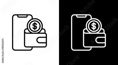 Digital Wallet  White Icon Set Design