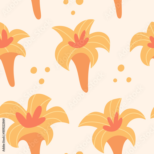 Exotic flower blooms seamless pattern