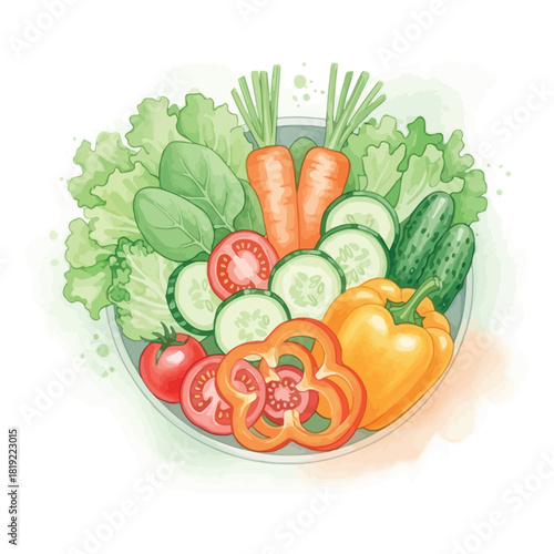 Vibrant Watercolor Vegetable Medley in a Bowl.