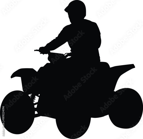 Silhouette ATV rider on quad bike, off-road adventure vehicle, extreme outdoor sport illustration for racing, recreation and travel design