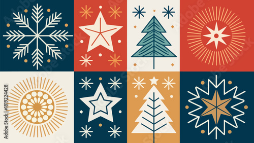 Festive winter holidays pattern with charming Christmas trees and snowflakes for seasonal cheer and joy