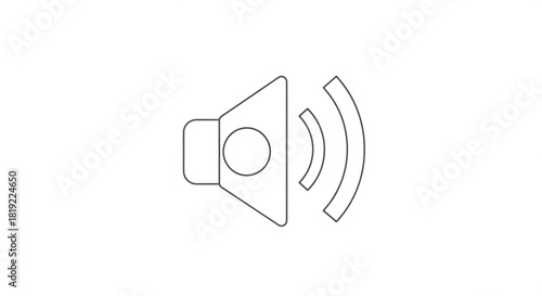 Volume icon line art with sound waves, simple graphic representation of audio control and sound output, speaker symbol for user interface