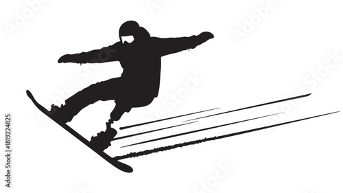 Experience the thrill of downhill snowboarding with this powerful silhouette, perfect for winter sports promotions and active lifestyle campaigns, conveying speed and adventure