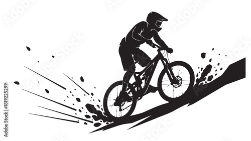 Experience the thrill of downhill biking with this dynamic silhouette, perfect for adventure enthusiasts seeking adrenaline pumping action and extreme sports inspiration