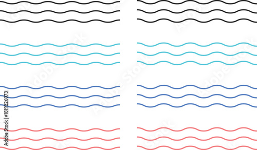 Water Wave Icon Set. Sea, Ocean, and Liquid Motion Symbols. Sound Wave, Hydro, and Aquatic Symbol Collection. Abstract water wavy sign